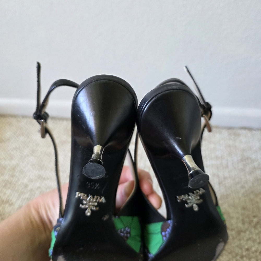 Prada Green And Purple Patterened Bow Kitten Heels Size 35.5 - Picture 6 of 9